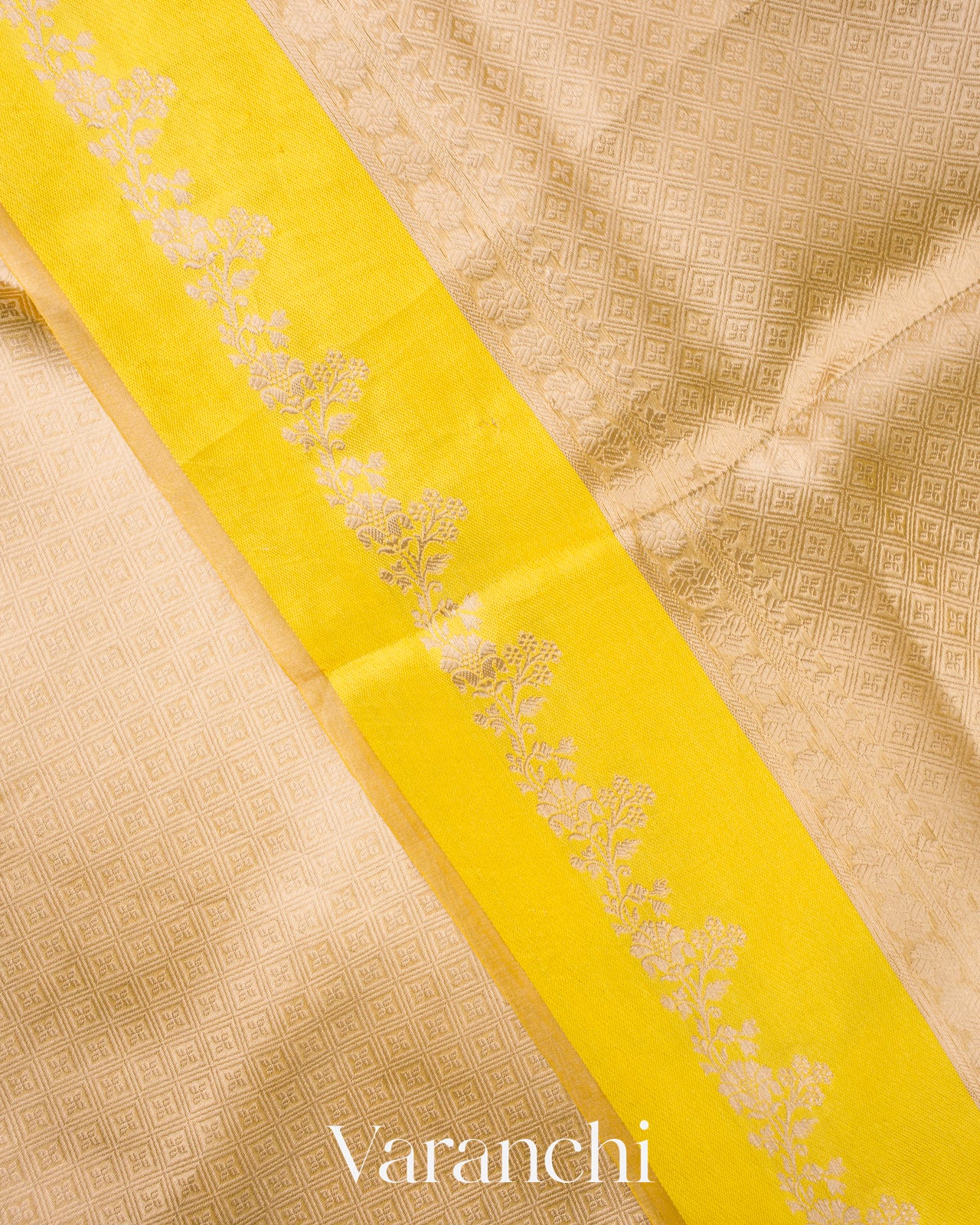 Yellow Brocade Pure Tissue Kora Silk Saree