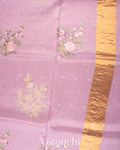 Lilac Floral Applique and Embroidered Pure Kora Silk Saree
