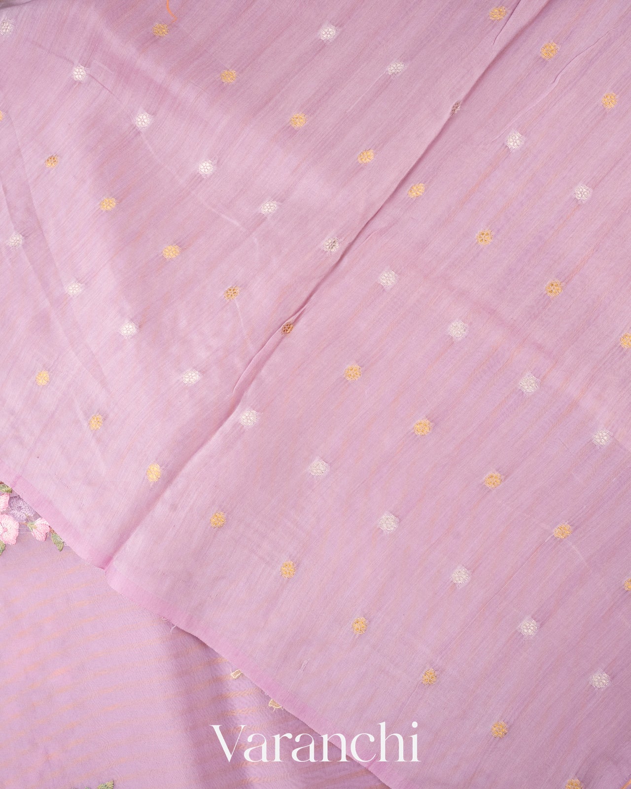 Lilac Floral Applique and Embroidered Pure Kora Silk Saree