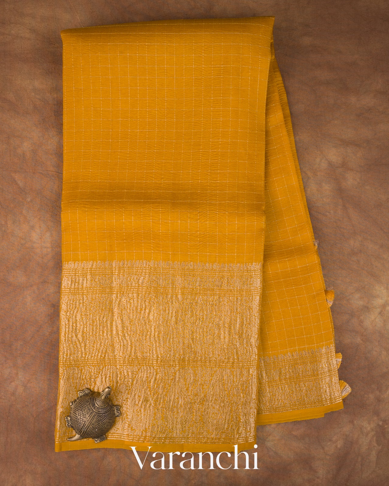 Mango Yellow Pure Crush Kora Silk Saree 