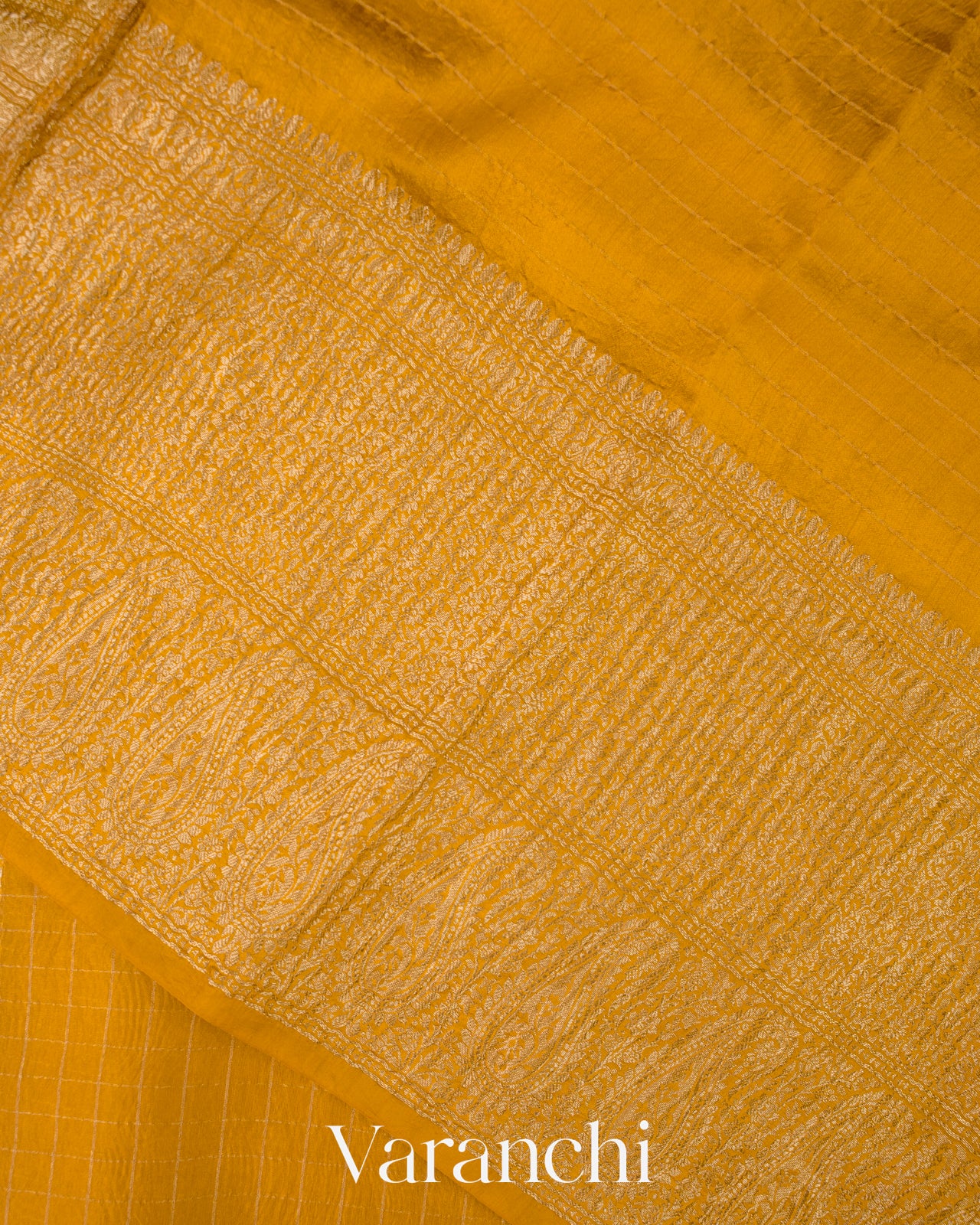 Mango Yellow Pure Crush Kora Silk Saree 