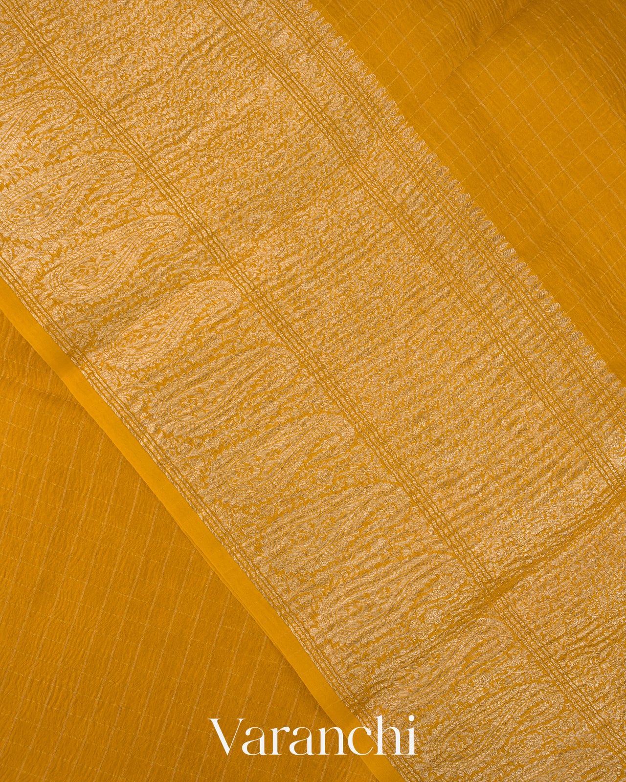Mango Yellow Pure Crush Kora Silk Saree 