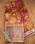 Muted Maroon Digital Printed Pure Kora Silk Saree
