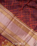Muted Maroon Digital Printed Pure Kora Silk Saree