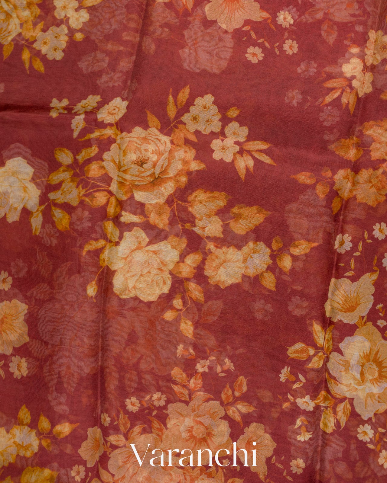 Muted Maroon Digital Printed Pure Kora Silk Saree