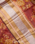 Muted Maroon Digital Printed Pure Kora Silk Saree