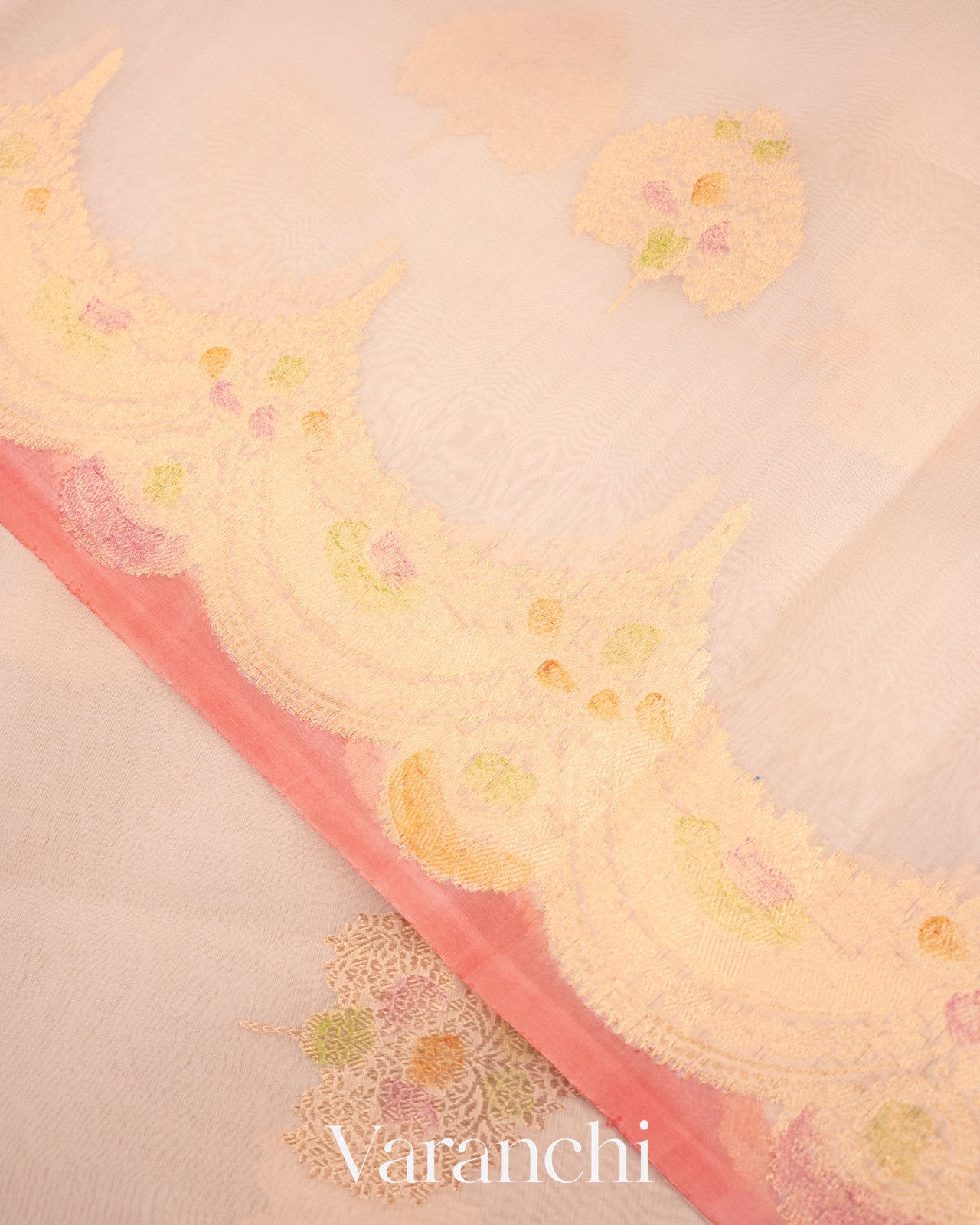 Off-white Pure Kora Silk Handloom Saree