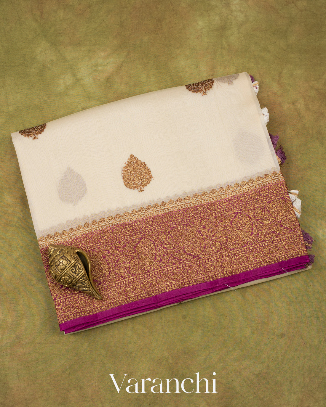 Off White Pure Kora Silk Handloom Saree 