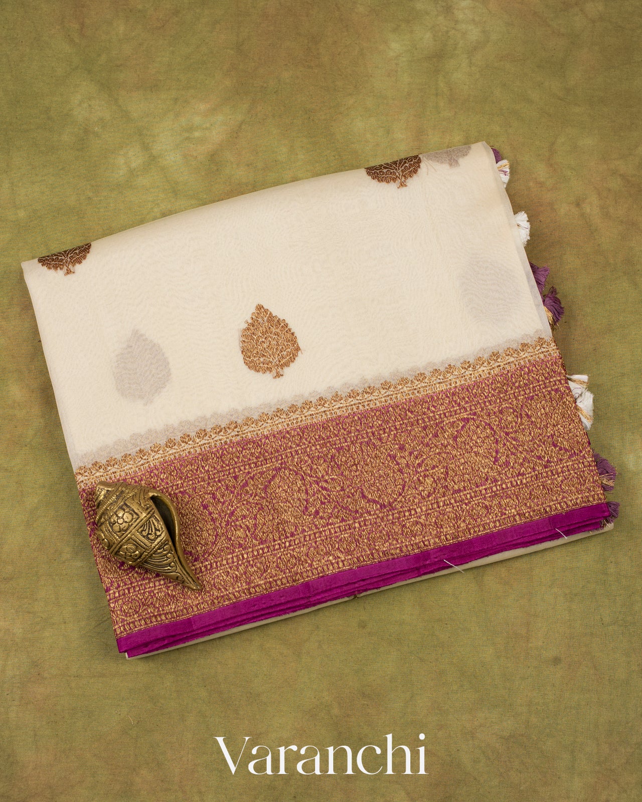 Off White Pure Kora Silk Handloom Saree 