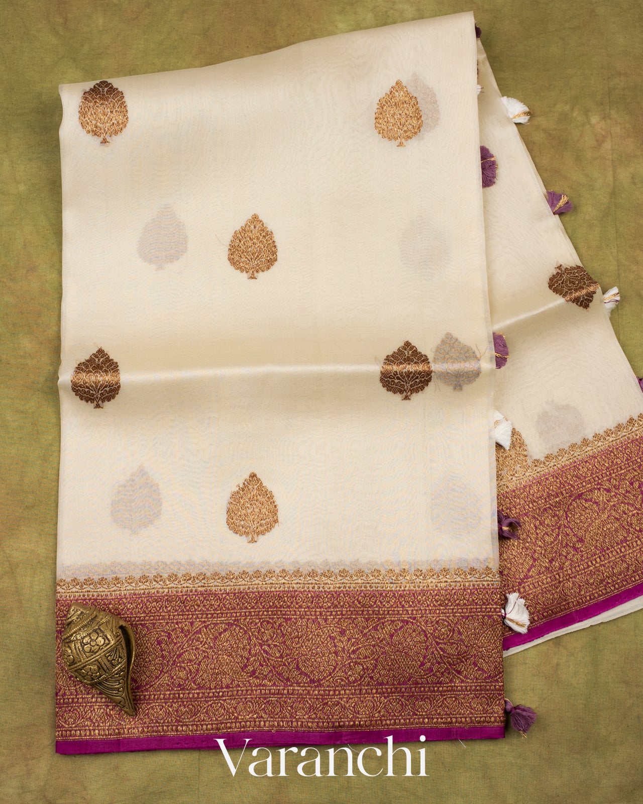 Off White Pure Kora Silk Handloom Saree 