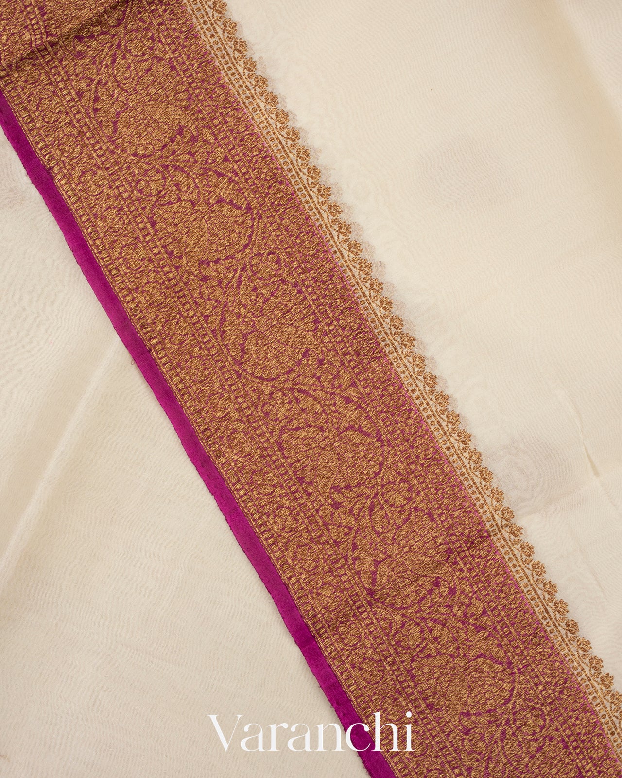Off White Pure Kora Silk Handloom Saree 