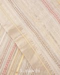 Pearl White Embroidered and Applique Pure Tissue Kora Silk Saree