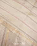 Pearl White Embroidered and Applique Pure Tissue Kora Silk Saree