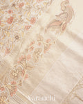 Pearl White Embroidered and Applique Pure Tissue Kora Silk Saree
