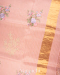 Baby Pink Floral Applique and Embroidered Pure Kora Silk Saree