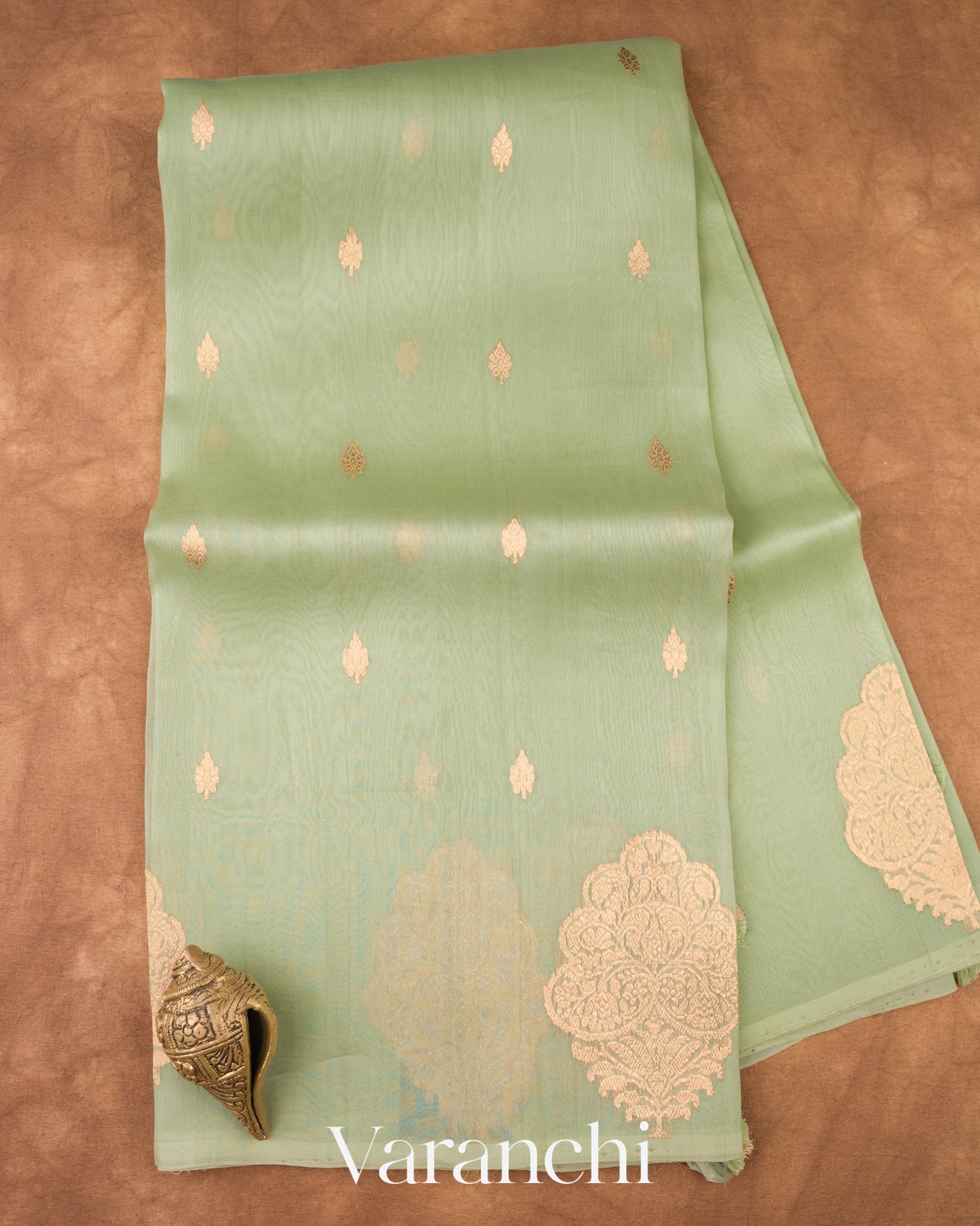 Pista Green Borderless Pure Kora Silk Handloom Saree 