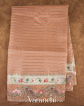 Soft Peach Tissue Striped and Embroidered Border Pure Kora Silk Saree
