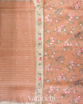 Soft Peach Tissue Striped and Embroidered Border Pure Kora Silk Saree