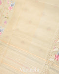 Pearl White Embroidered and Pure Tissue Kora Silk Saree