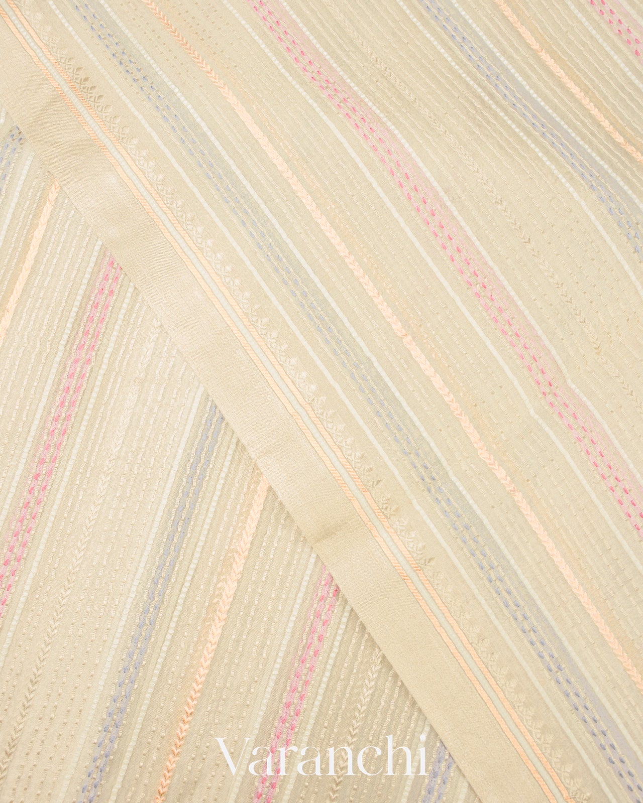 Pearl White Embroidered and Pure Tissue Kora Silk Saree