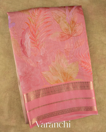 Baby Pink and Beige Ombre-Dyed Pure Kora Silk Saree