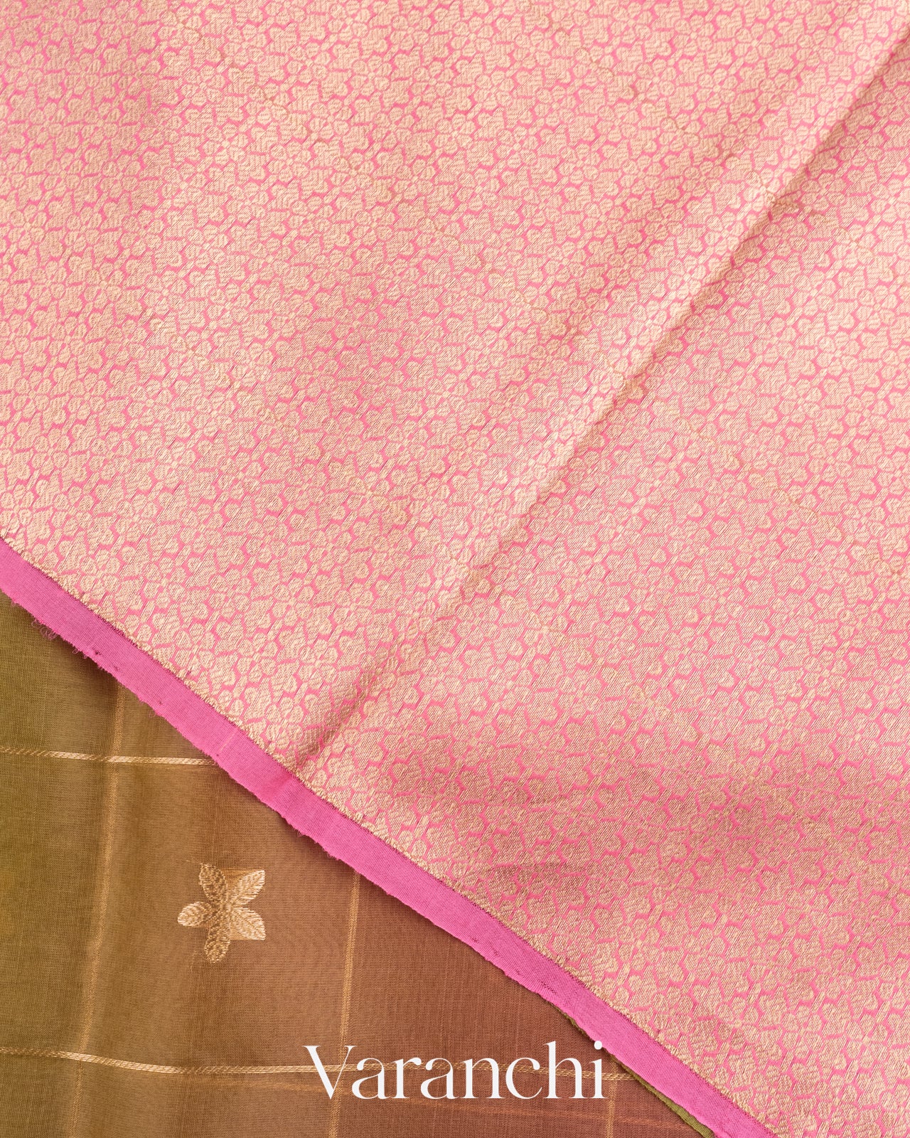 Pink Floral Embroidered Ombre-Dyed Pure Tissue Kora Silk Saree 