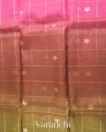 Pink Floral Embroidered Ombre-Dyed Pure Tissue Kora Silk Saree 