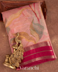 Soft Blush Pink Printed Pure Kora Silk Saree