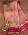 Soft Blush Pink Printed Pure Kora Silk Saree