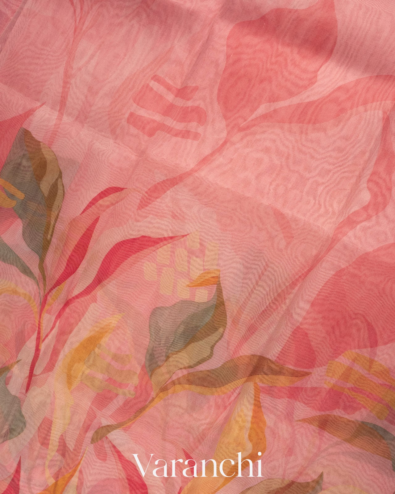 Soft Blush Pink Printed Pure Kora Silk Saree