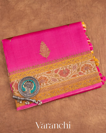 Pink Pure Kora Silk Handloom Saree