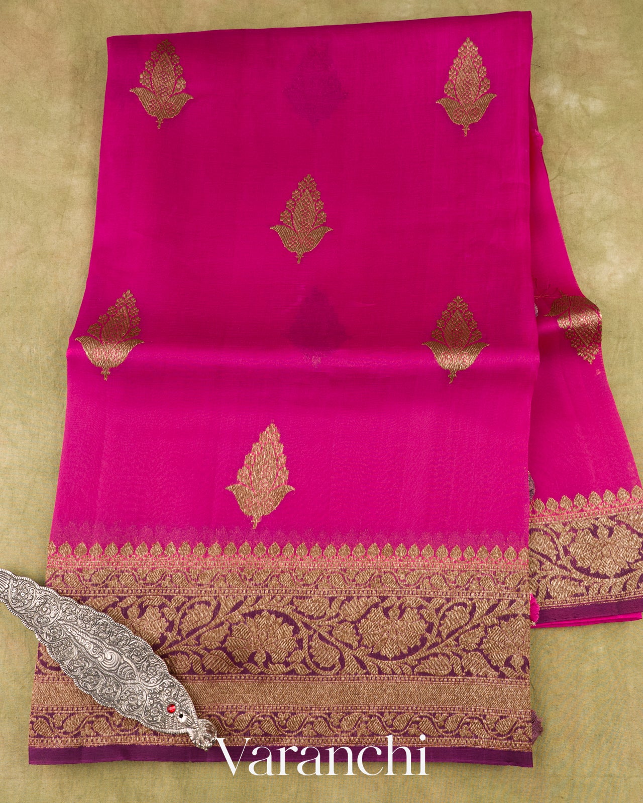 Maharani Pink Pure Kora Silk Handloom Saree