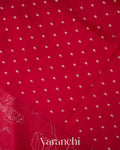 Crimson Red Floral Applique Pure Kora Silk Saree