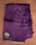 Jamun Purple Floral Applique Pure Kora Silk Saree