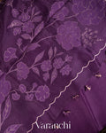 Jamun Purple Floral Applique Pure Kora Silk Saree