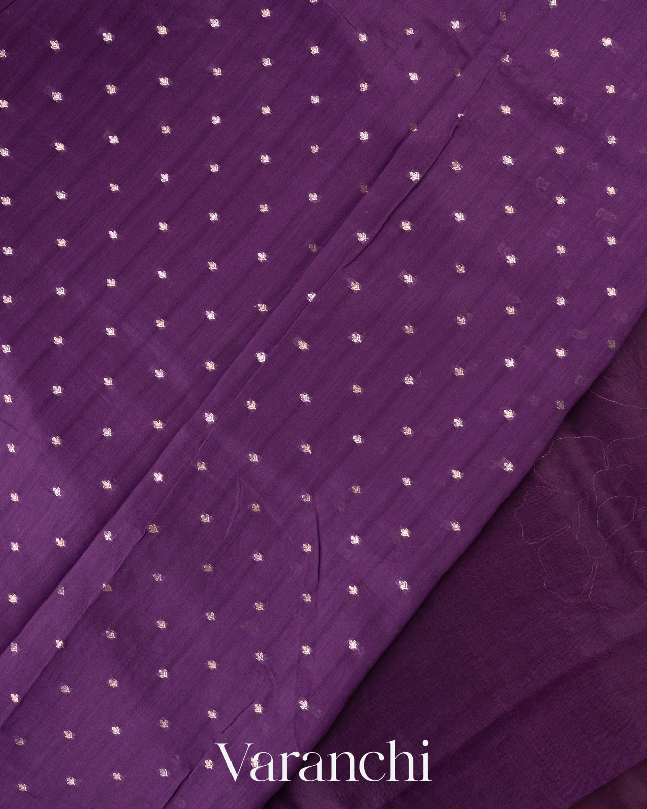 Jamun Purple Floral Applique Pure Kora Silk Saree