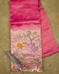 Rani Pink Tissue Striped and Embroidered Border Pure Kora Silk Saree