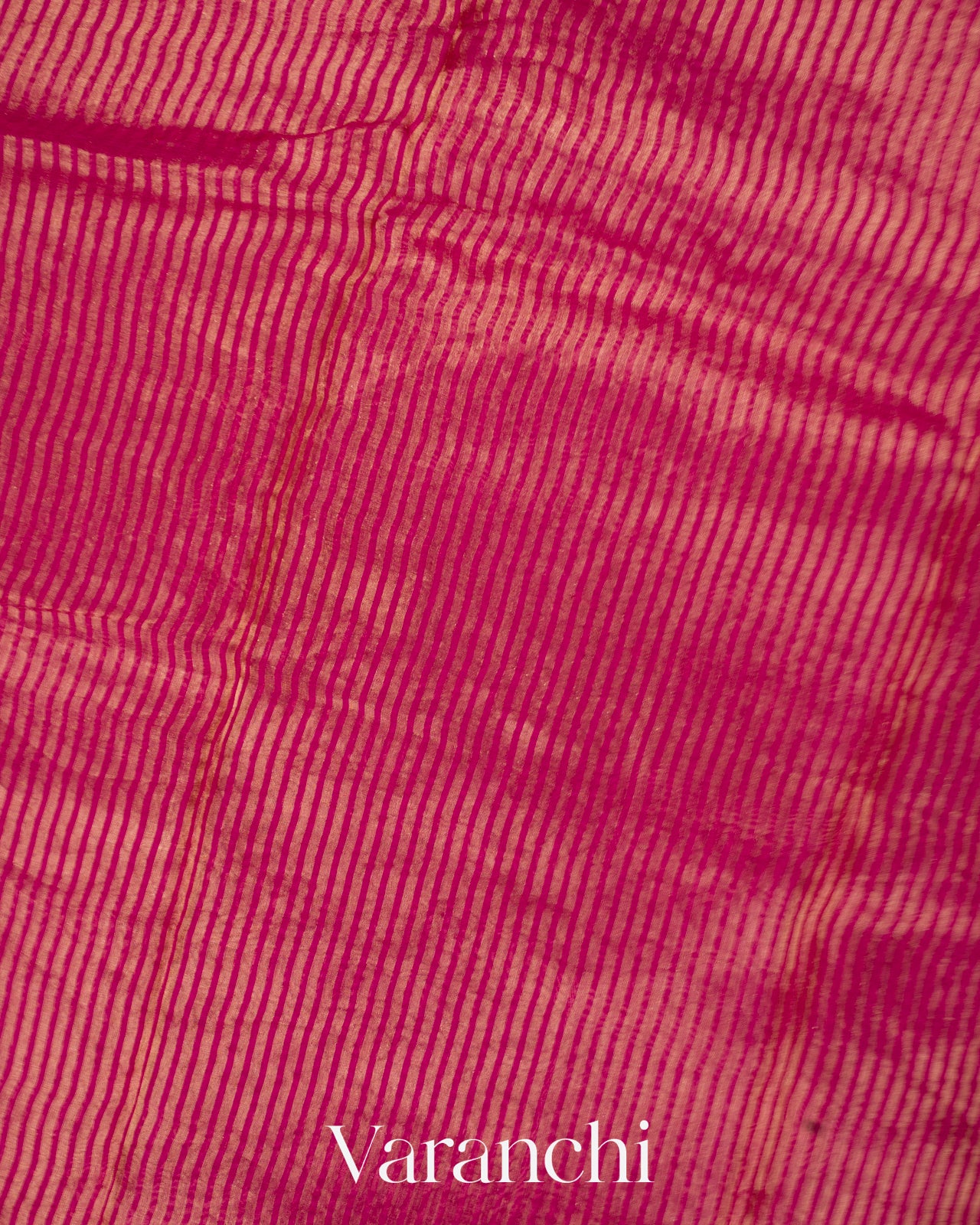 Rani Pink Tissue Striped and Embroidered Border Pure Kora Silk Saree