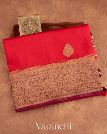 Red Pure Kora Silk Handloom Saree