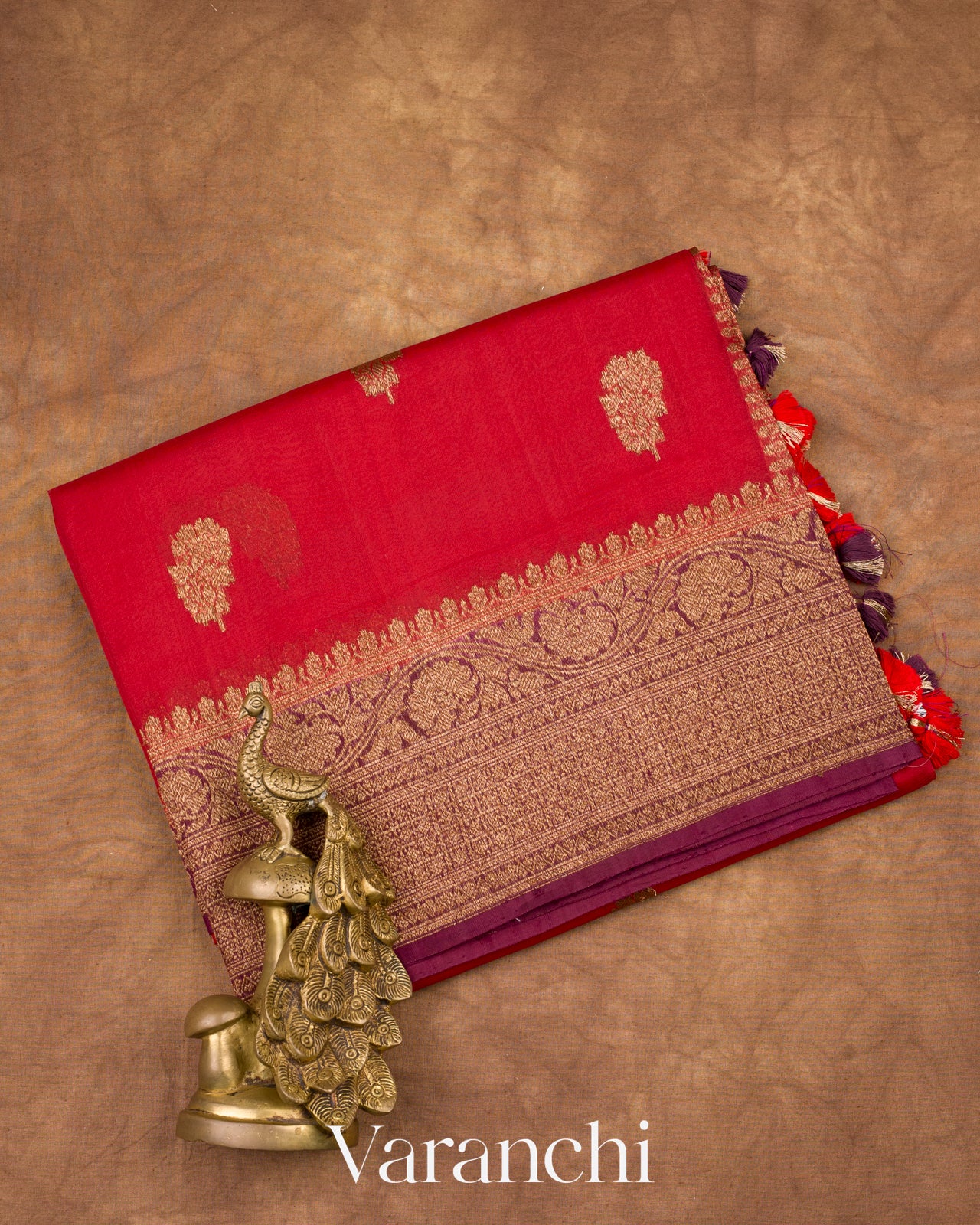 Deep Red Pure Kora Silk Handloom Saree