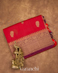 Deep Red Pure Kora Silk Handloom Saree