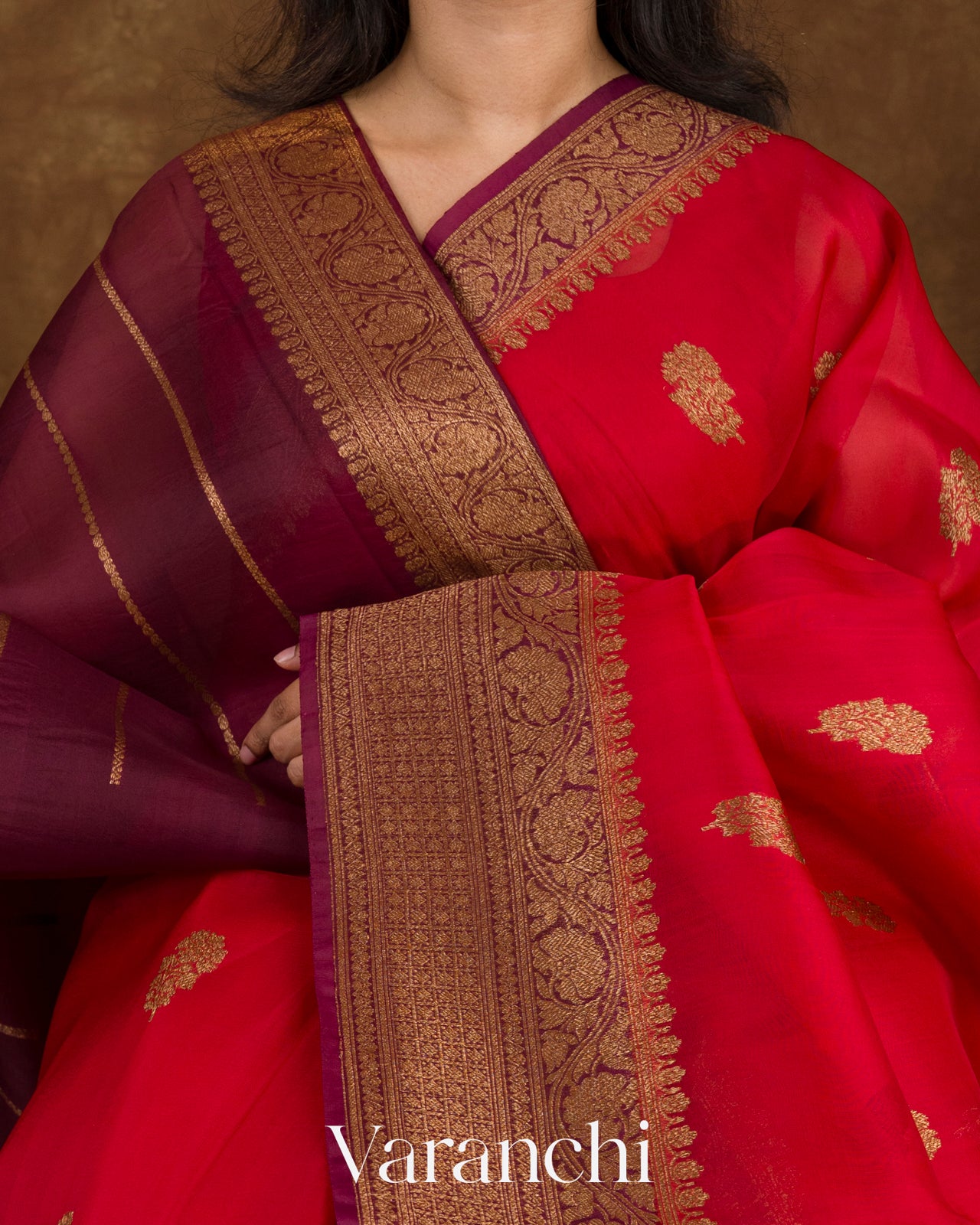 Deep Red Pure Kora Silk Handloom Saree