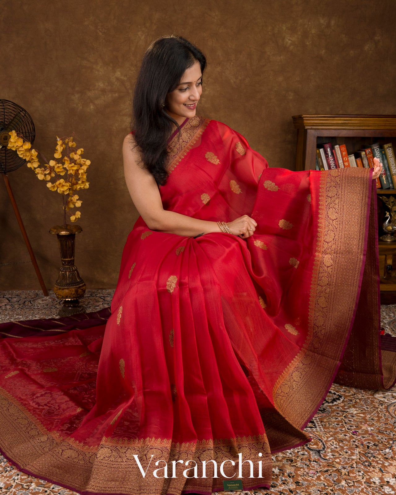 Deep Red Pure Kora Silk Handloom Saree