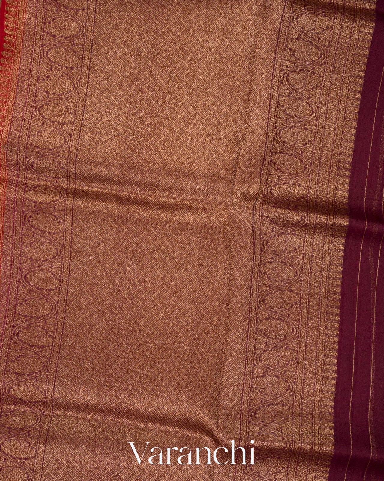 Deep Red Pure Kora Silk Handloom Saree