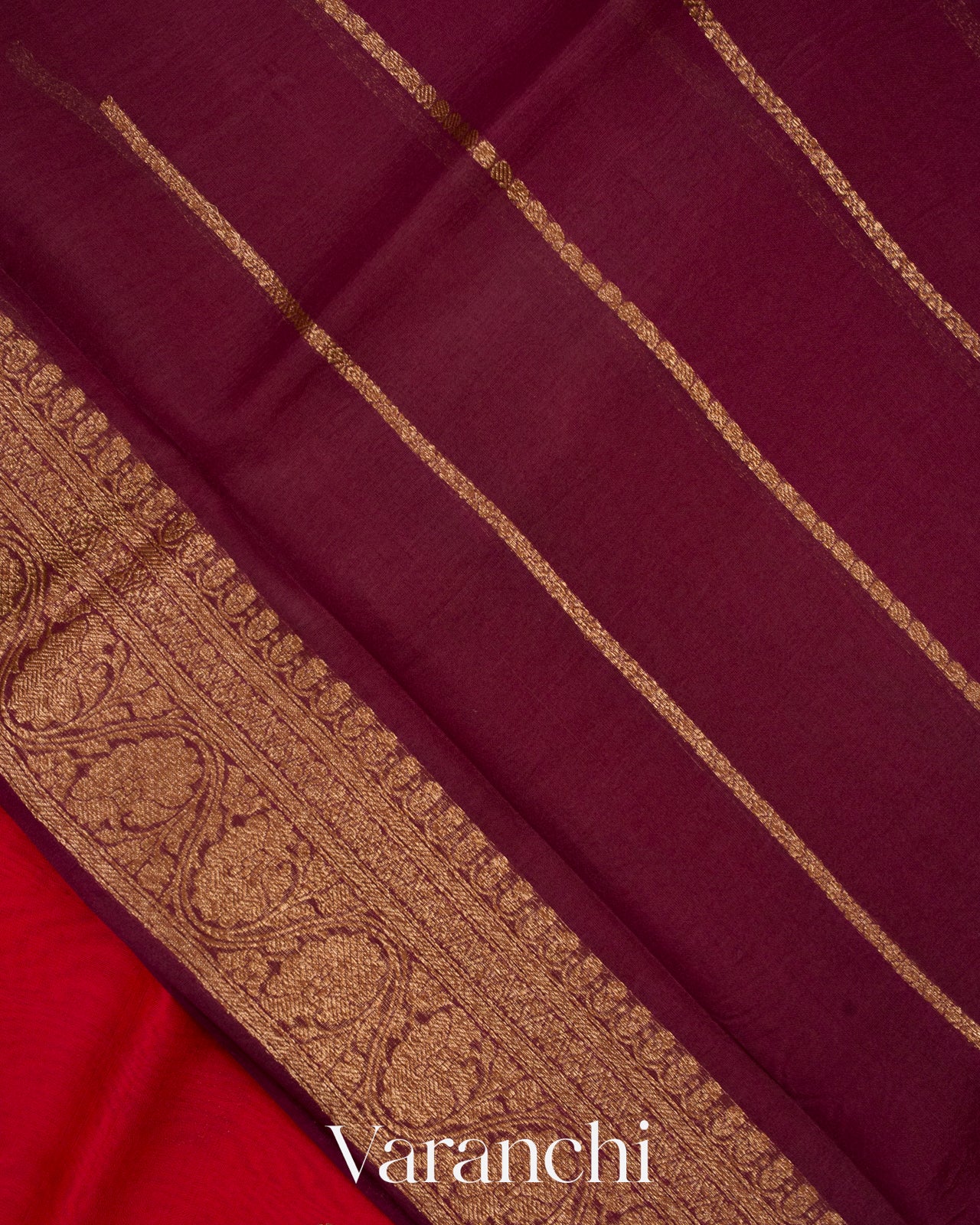 Deep Red Pure Kora Silk Handloom Saree