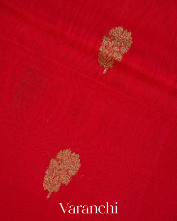 Deep Red Pure Kora Silk Handloom Saree