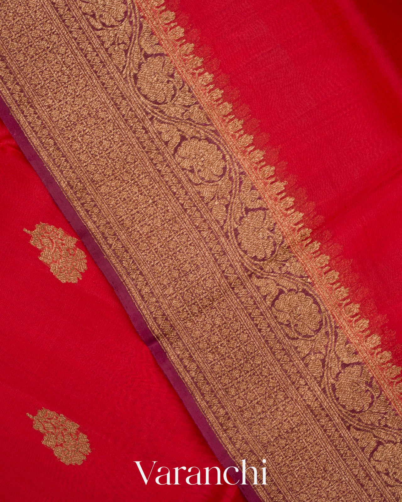 Deep Red Pure Kora Silk Handloom Saree