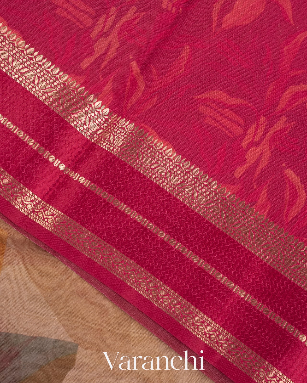 Soft Sand Beige Printed Pure Kora Silk Saree