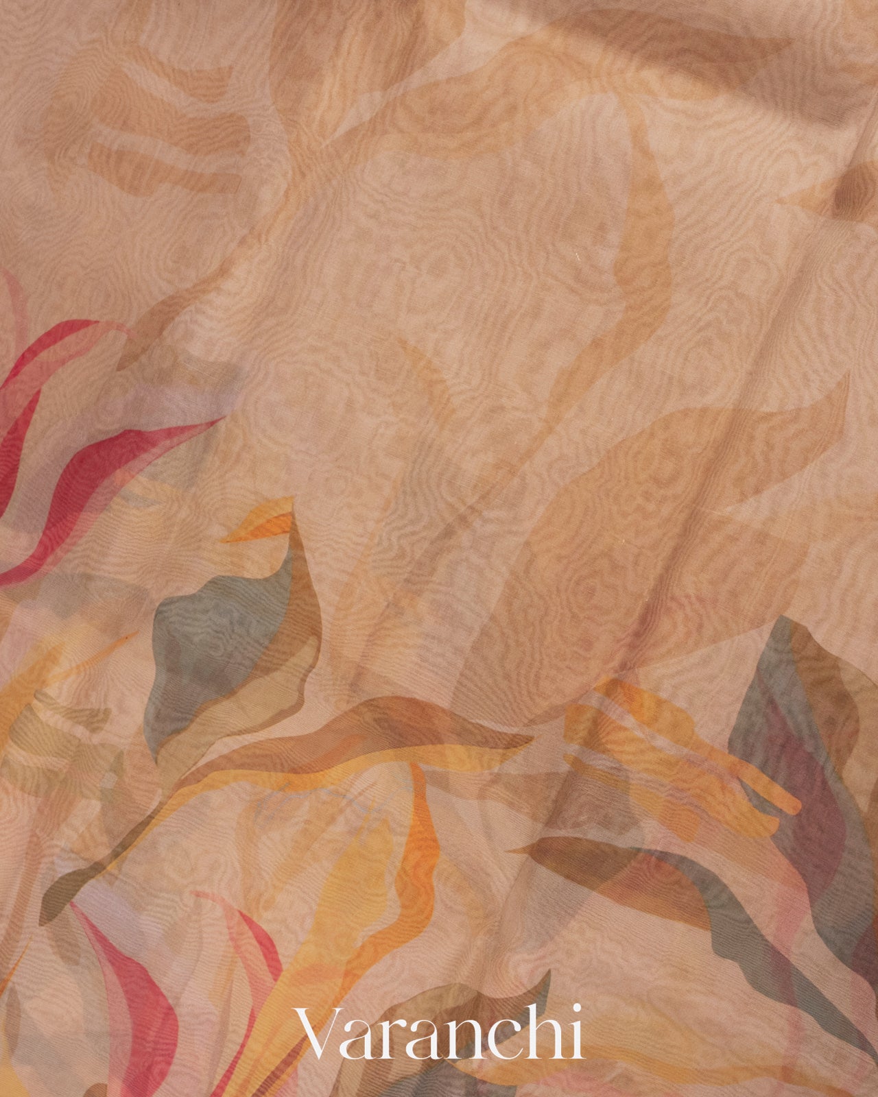 Soft Sand Beige Printed Pure Kora Silk Saree