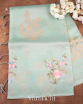 Sky Blue Floral Applique and Embroidered Pure Kora Silk Saree